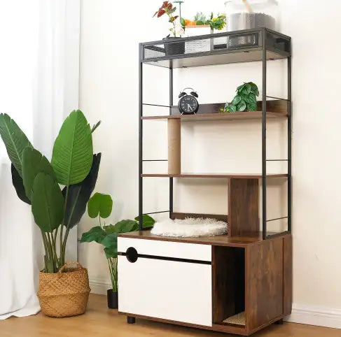 Hidden Litter Box Cabinet with Shelves