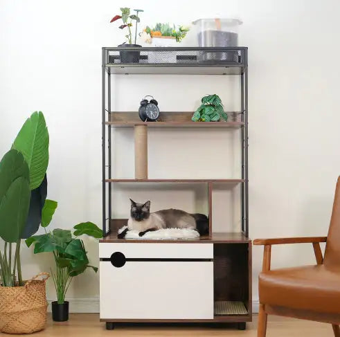 Hidden Litter Box Cabinet with Shelves